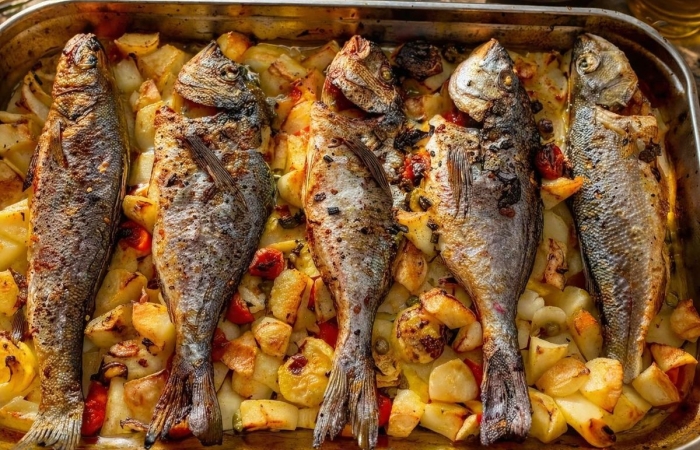 Biban de mare la cuptor cu legume